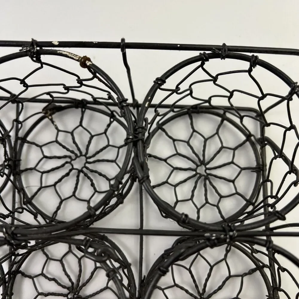 Vintage Primitive Wire Plant Herb Caddy 6 Holder Basket Twisted Galvanized Steel